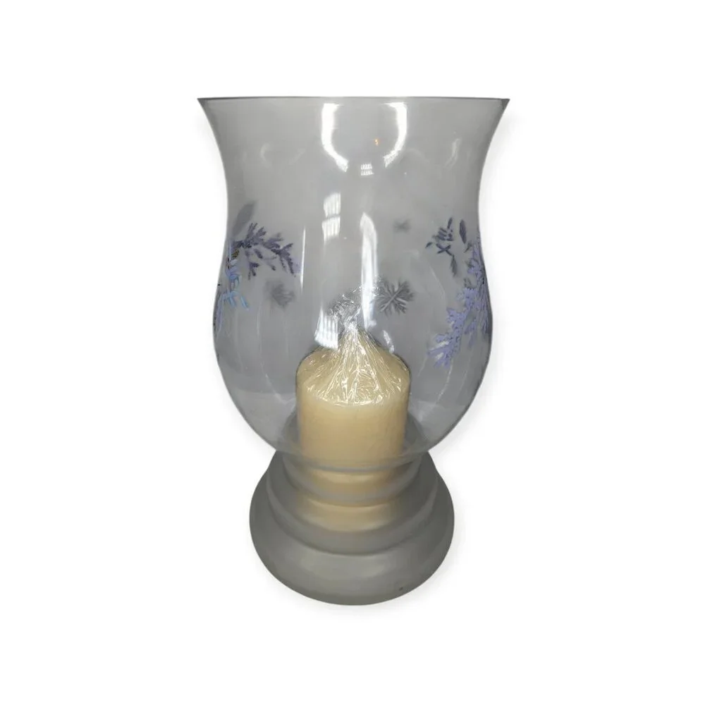 Pfaltzgraff Winter Frost Large Glass Hurricane Candle Holder Christmas Holiday